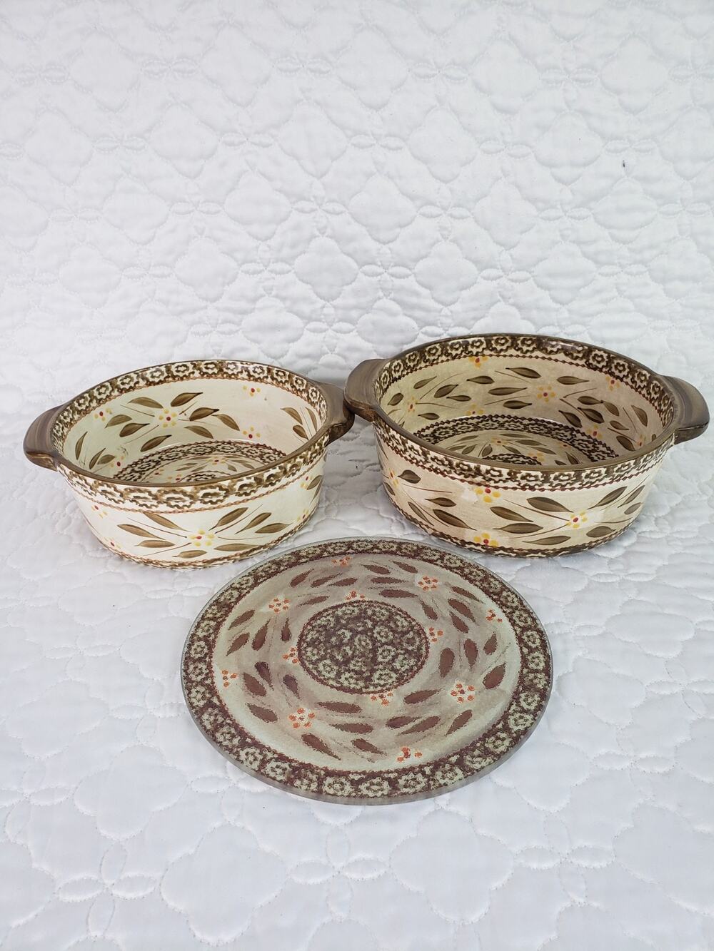 Temptations By Tara Old World Ovenware Baking Casserole Dishes Trivet 3 Pcs